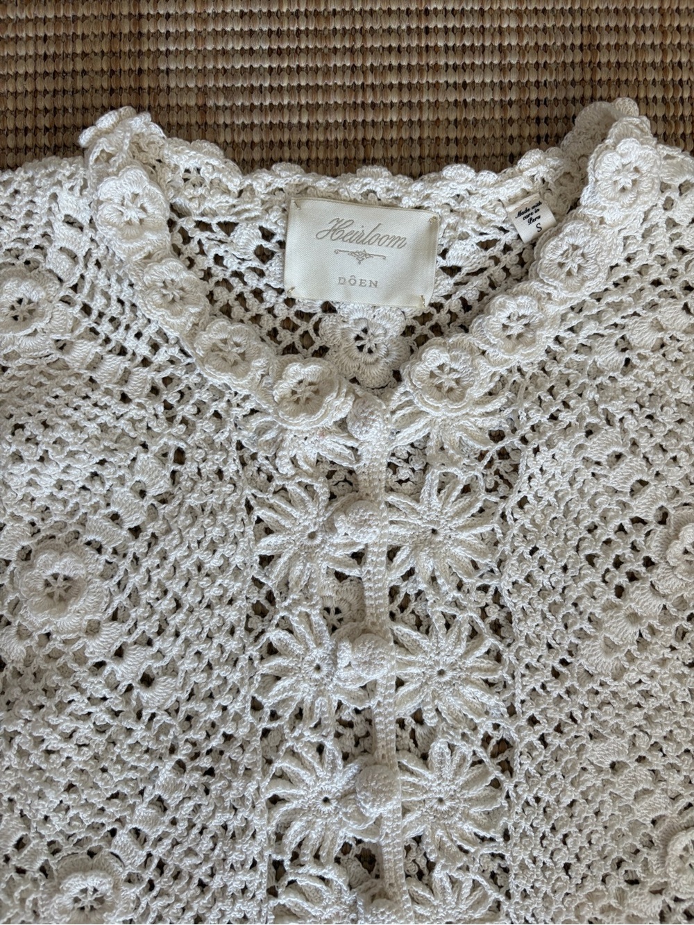 Doen Chrysanthe Cotton Crochet Lace Embroidered Short Sleeve Top Pearl Cream - Picture 10 of 15